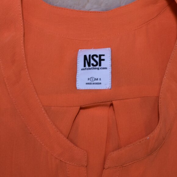 NSF Orange 100% Silk Sleeveless Blouse Size Small V Neck High Low - Picture 3 of 12